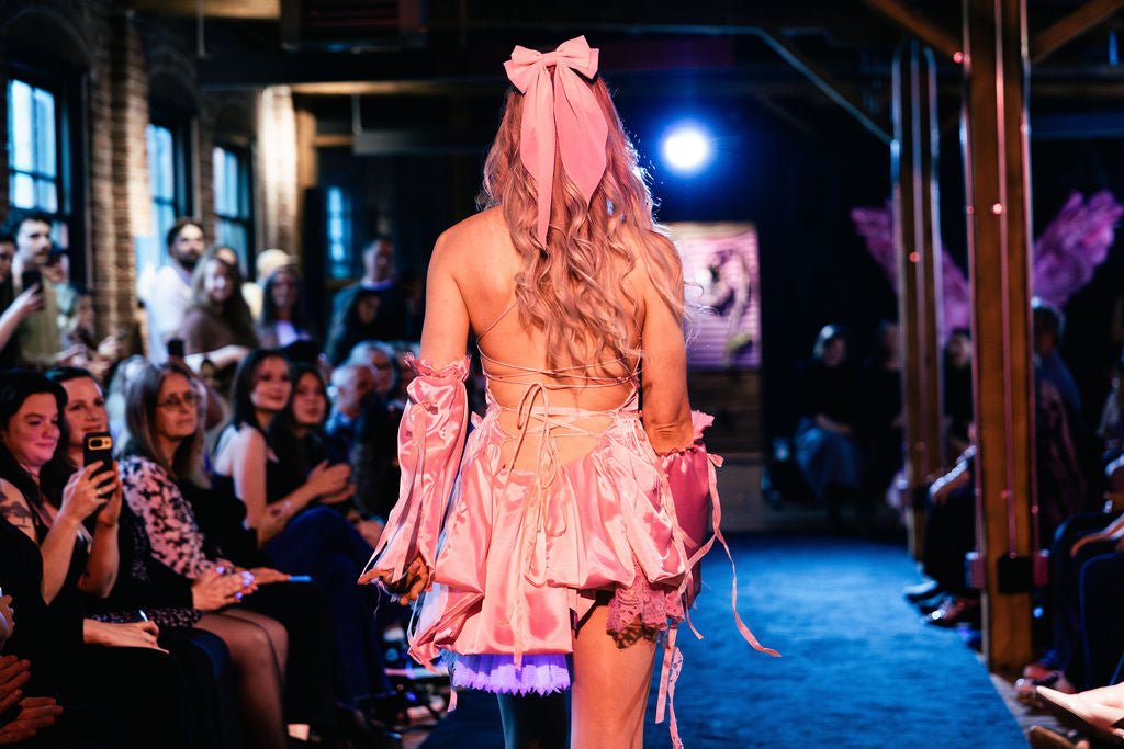 Corset-Back Mini Dress with Vintage Lace Pink