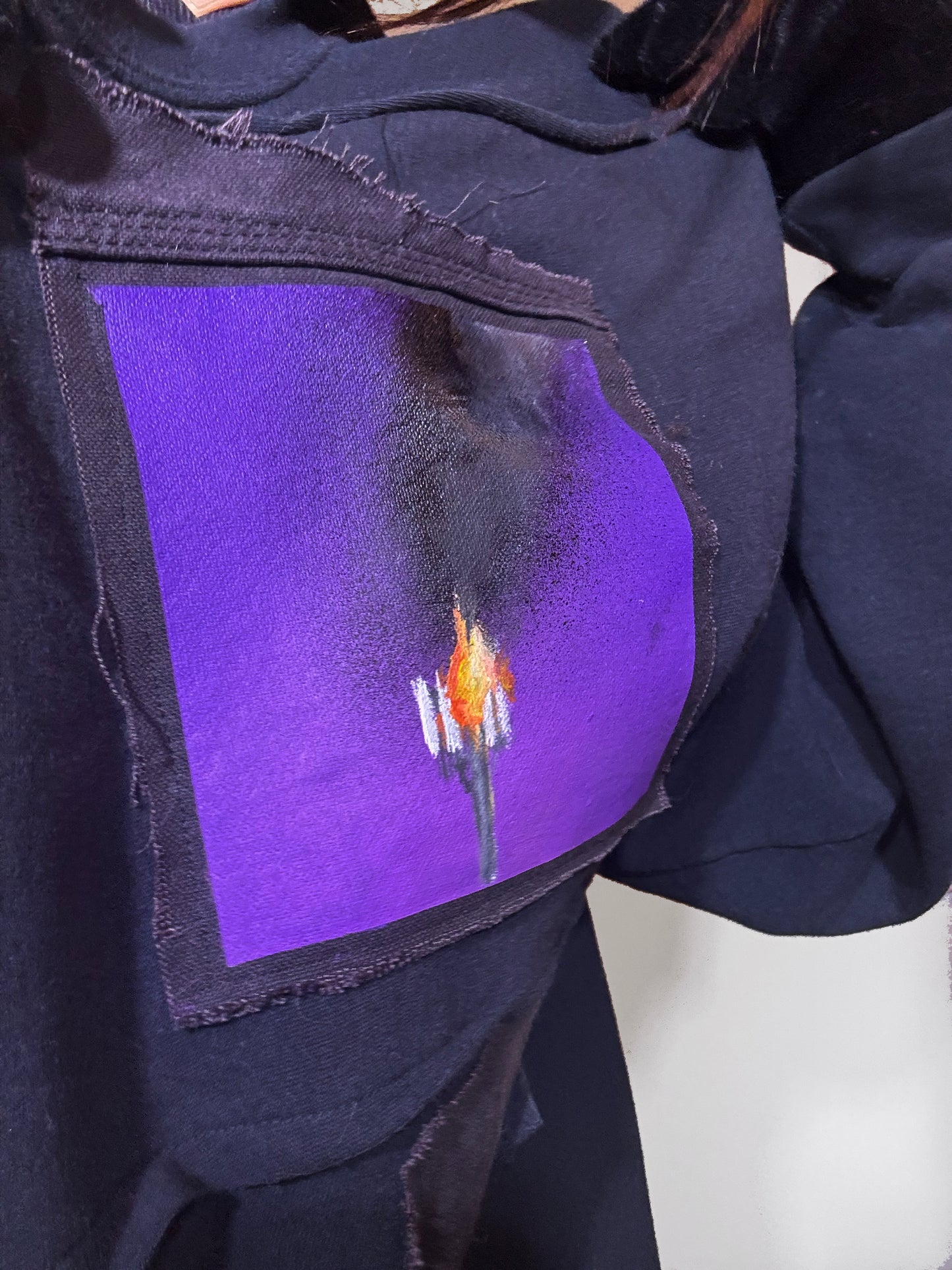 Upcycled Black Crewneck with Painted Denim Patch