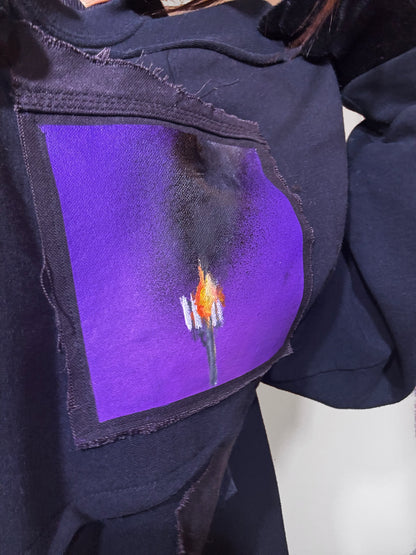 Upcycled Black Crewneck with Painted Denim Patch