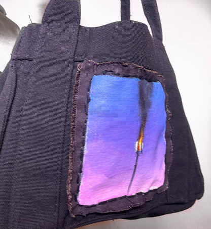 Upcycled Canvas Bag with Hand-Painted Patch