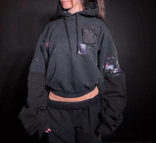 Cropped Hooded Sweatshirt Black