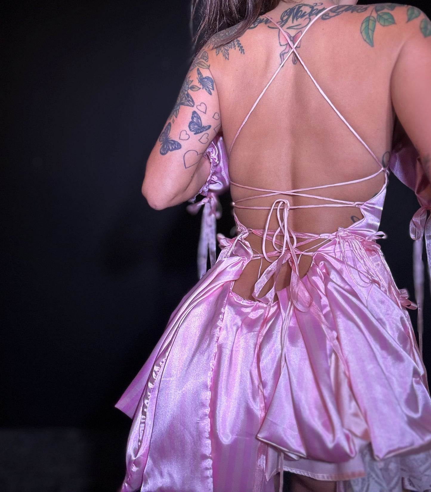 Corset-Back Mini Dress with Vintage Lace Pink